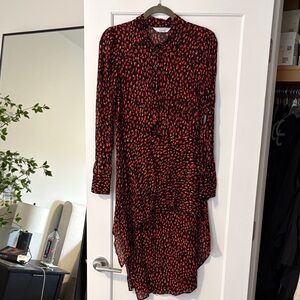 Elegant Black and Red Long Sleeve Dress (Side zipper)